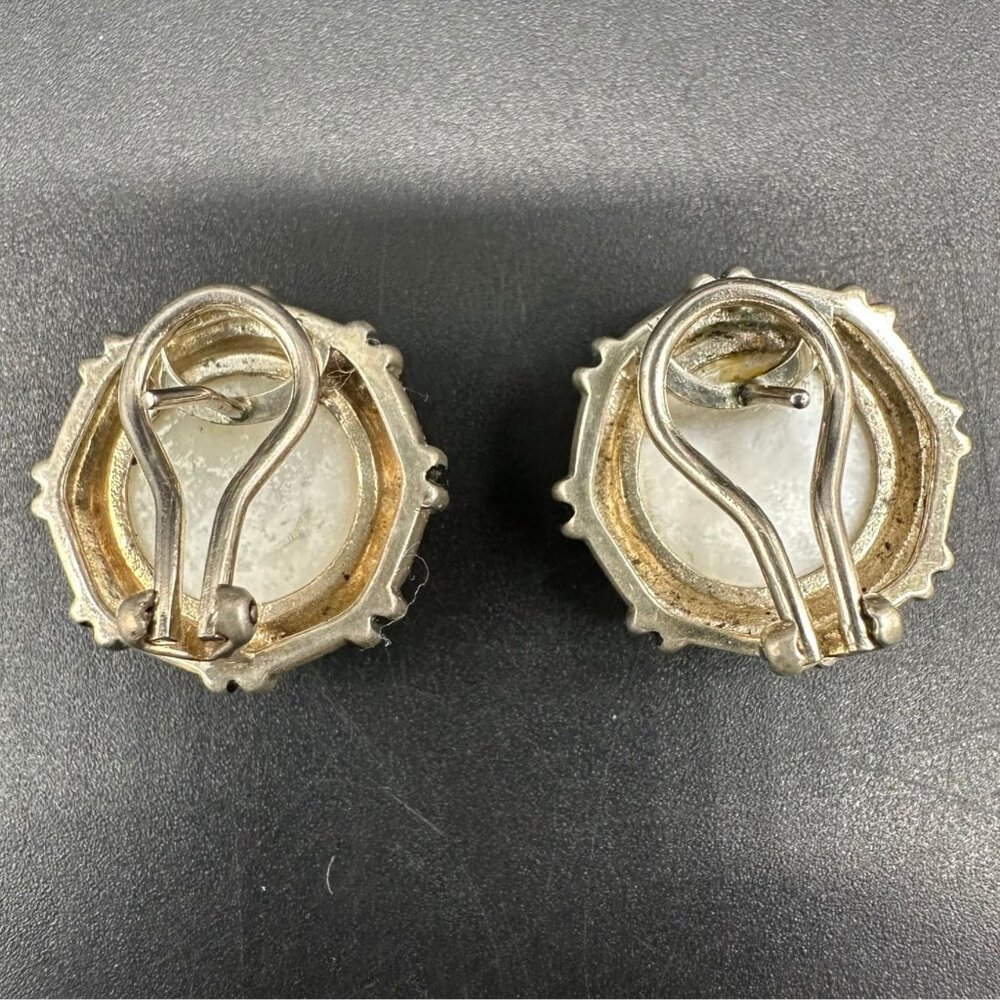 Vintage Sterling Silver 925 Faux Pearl Moonstone Earrings Lever Back Western - Picture 3 of 8